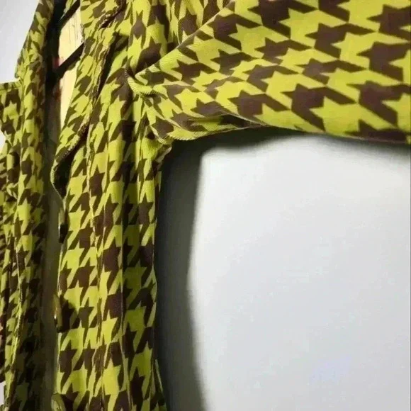 Ivy Jane RARE Vintage Houndstooth Coat In Muted Lime & Earth Brown With Belt XS